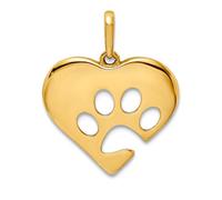 Collier avec pendentif en forme de cœur poli en or jaune massif 10 carats de 24 mm avec empreinte de patte de chien et chat pour femme