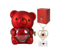 Collier avec pendentif en forme de cœur pour femme - Or rose - Cristal infini - Avec ours rose préservé - Pour la Saint-Valentin, un anniversaire de mariage, 1, Argent, Pas de pierre précieuse