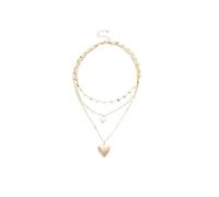 Collier avec pendentif en forme de cœur superposé pour femme, triple rangée de perles et médaillon, ton doré, vintage, empilable, pour un usage quotidien, une fête et une superposition élégante