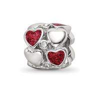 Collier avec pendentif en forme de cœurs en émail rouge poli et argent sterling 925 de 10 mm pour femme