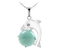 Collier Avec Pendentif en Forme De Dauphin en Argent, Pendentif Rond en Cristal Naturel Avec Chaîne en Argent, Ras Du Cou À Breloques en Pierres Précieuses Polies pour Femmes Et Hommes, Aventurine