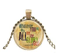 Collier avec pendentif en forme de dôme en verre avec citation de la Bible « Whatever you do it for the all glory of God »