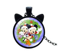 Collier avec pendentif en forme de dôme en verre avec oreilles de chat Mickey Mouse de Noël, Verre