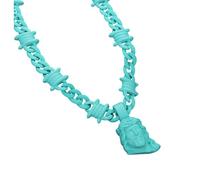 Collier avec pendentif en forme de figure religieuse 56 cm / 22.05in | Pendentif en forme de tête sculptée, chaîne à maillons en acrylique pour adultes et fêtes, usage quotidien et streetwear