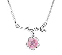 Collier avec pendentif en forme de fleur de cerisier de style coréen en cristal de zircon rose pour femme