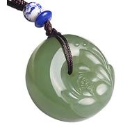 Collier avec Pendentif en Forme de Fleur de Lotus en Jade Vert hétien Naturel, avec Boucle Ping an (avec lanière), pour Femmes Authentiques