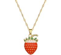 Collier avec pendentif en forme de fraise rouge mignon pour les femmes, colliers à chaîne réglables avec fruits en cristal CZ en acier inoxydable, bijoux délicats plaqués or, cadeaux de Noël, Piccolo,