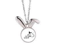 Collier avec pendentif en forme de lapin avec citation « Best Cat Mom Ever »