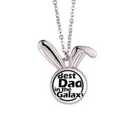 Collier avec pendentif en forme de lapin avec citation « Best Dad in the Galaxy »