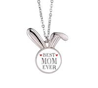 Collier avec pendentif en forme de lapin avec citation « Best Mom Ever »