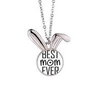 Collier avec pendentif en forme de lapin avec citation « Best Mom Ever » pour la fête des mères