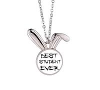 Collier avec pendentif en forme de lapin avec citation « Best Student Ever Teacher »