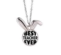 Collier avec pendentif en forme de lapin avec citation « Best Teacher Ever »