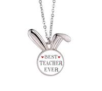 Collier avec pendentif en forme de lapin avec citation « Best Teacher ever »