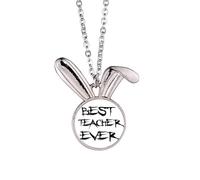 Collier avec pendentif en forme de lapin avec citation « Best Teacher Ever Student »