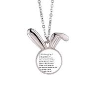 Collier avec pendentif en forme de lapin avec citation de poésie « Never Surrender Unbeatable »