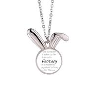 Collier avec pendentif en forme de lapin avec citation « Fantasy Is The Ingredient In Life »
