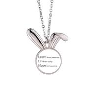 Collier avec pendentif en forme de lapin avec citation « Learn Live Hope » - Art déco