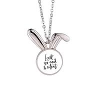 Collier avec pendentif en forme de lapin avec citation « Look See and Be Silent »