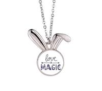 Collier avec pendentif en forme de lapin avec citation « Love Is Magic »