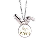 Collier avec pendentif en forme de lapin avec citation Love is Magic