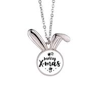 Collier avec pendentif en forme de lapin avec citation « Merry X-Mas mas »