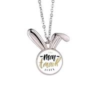 Collier avec pendentif en forme de lapin avec citation Mon Amour My Love