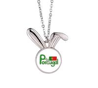 Collier avec pendentif en forme de lapin avec drapeau national du Portugal Vert
