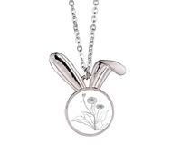 Collier avec pendentif en forme de lapin avec fleurs de pissenlit noir et blanc