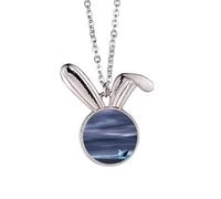 Collier avec pendentif en forme de lapin avec image de la nature et de l'océan à bosse