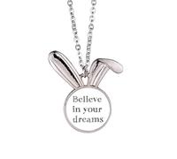 Collier avec pendentif en forme de lapin avec inscription « Believe In Your Dream »