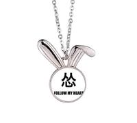 Collier avec pendentif en forme de lapin avec inscription « Follow My Heart Afraid »