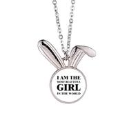 Collier avec pendentif en forme de lapin avec inscription « I Am The Most Beautiful Girl »