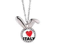 Collier avec pendentif en forme de lapin avec inscription « I Love Italy »