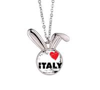 Collier avec pendentif en forme de lapin avec inscription « I Love Italy »