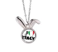 Collier avec pendentif en forme de lapin avec inscription « I Love Italy » et drapeau