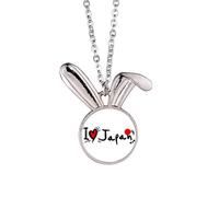Collier avec pendentif en forme de lapin avec inscription « I Love Japan » et drapeau du Japon