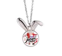 Collier avec pendentif en forme de lapin avec motif chat porte-bonheur et carte du Japon Rouge Noir