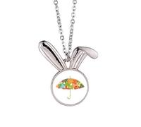 Collier avec pendentif en forme de lapin avec parapluie et pluie