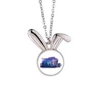 Collier avec pendentif en forme de lapin bleu aquarelle France Paris Tour Eiffel
