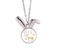 Collier avec pendentif en forme de lapin - Motif fleur et cerf - Cadeau idéal