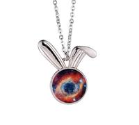 Collier avec pendentif en forme de lapin, nébuleuse, univers, coloré, cadeau