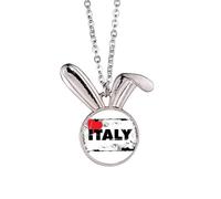 Collier avec pendentif en forme de lapin rectangulaire avec inscription « I Love Italy »