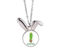 Collier avec pendentif en forme de lapin vert en forme de cactus en pot