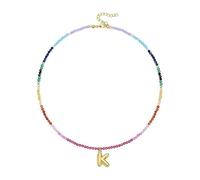 Collier avec pendentif en forme de lettre à bulles en plaqué or 14 carats avec perles arc-en-ciel pour femme, One Size, Comme décrit, Produit conforme à la description.