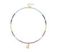 Collier avec pendentif en forme de lettre à bulles en plaqué or 14 carats avec perles arc-en-ciel pour femme, One Size, Comme décrit, Produit conforme à la description.