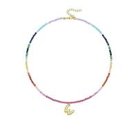 Collier avec pendentif en forme de lettre à bulles en plaqué or 14 carats avec perles arc-en-ciel pour femme, One Size, Comme décrit, Produit conforme à la description.