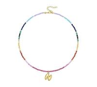 Collier avec pendentif en forme de lettre à bulles en plaqué or 14 carats avec perles arc-en-ciel pour femme, One Size, Comme décrit, Produit conforme à la description.