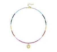 Collier avec pendentif en forme de lettre à bulles en plaqué or 14 carats avec perles arc-en-ciel pour femme, One Size, Comme décrit, Produit conforme à la description.