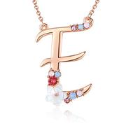 Collier avec pendentif en forme de lettre initiale en forme de fleur rose, rouge et bleu, bijou fabriqué avec des cristaux autrichiens, plaqué or rose, cadeau d'anniversaire pour femme, 45,7 cm + 5,1
